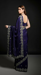 Joban Fashion Blue Fandy Satin Silk Party Wear Sarees | Grocsy