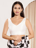 Joban Fashion White Mulberry Silk Padded Blouse With Round Neck Sleeveless | Grocsy