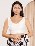 Joban Fashion White Mulberry Silk Padded Blouse With Round Neck Sleeveless | Grocsy