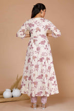 Miravan Women's Pink Floral Print Anarkali Kurta With Palazzo & Dupatta Set | Grocsy