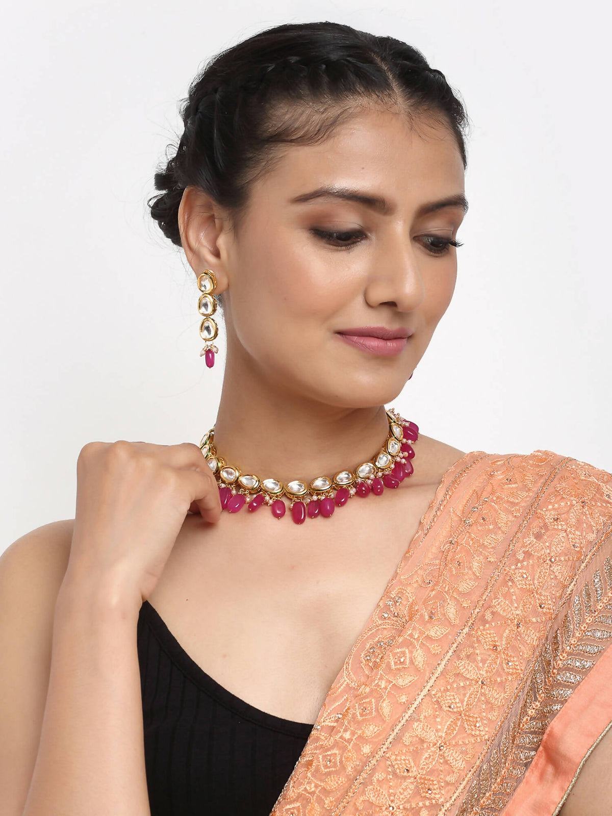 Kundan Choker With Earrings - Ruby Raang | Grocsy