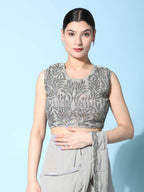 Grey Fancy Pure Fabric Plain Ready to wear Saree with stitched Blouse - Vrinda | Grocsy