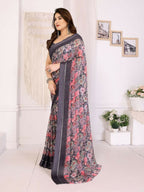 PR Fashion Black Bright Moss Satin Patta Printed Saree | Grocsy