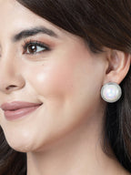 NVR Women's Silver Plated Circular Stud Earrings | Grocsy