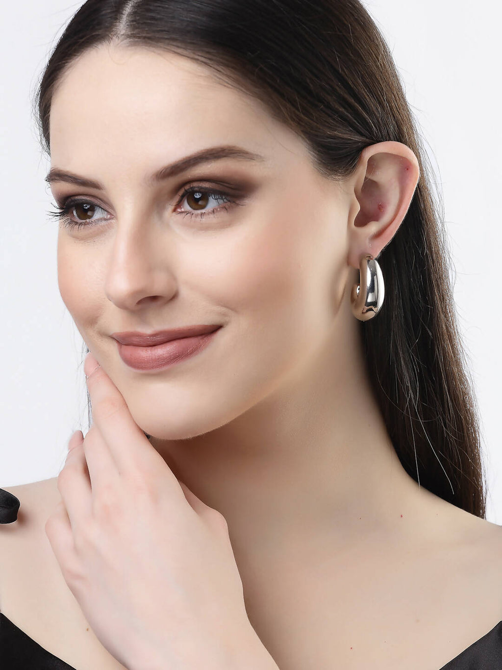 NVR Women Silver-Plated Circular-Shaped Half Hoop Earrings | Grocsy