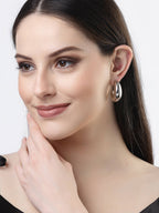 NVR Women Silver-Plated Circular-Shaped Half Hoop Earrings | Grocsy