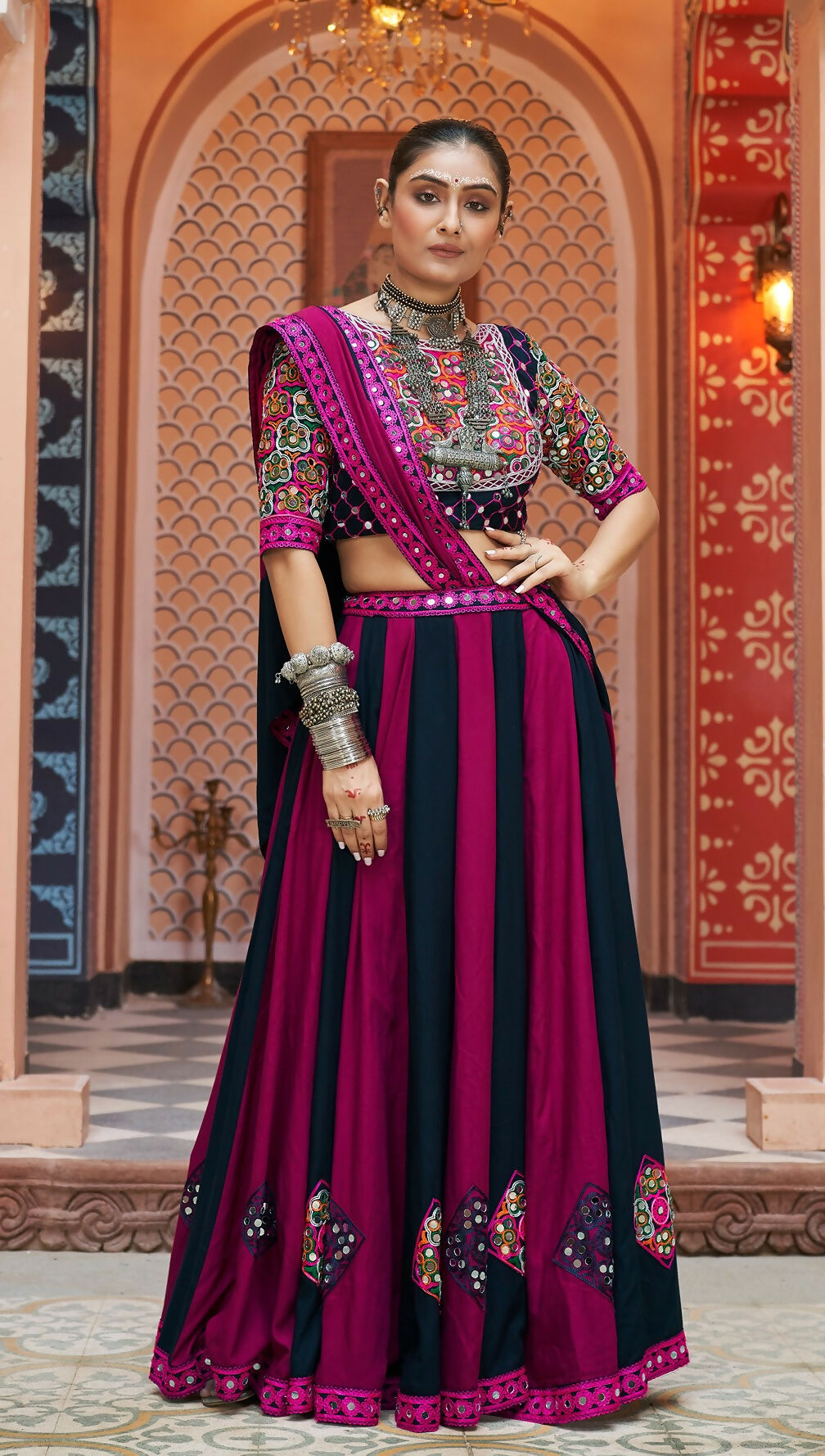 AI Fashion Multi Color Viscose Rayon Designer Navratri Lehenga Choli Collection | Grocsy