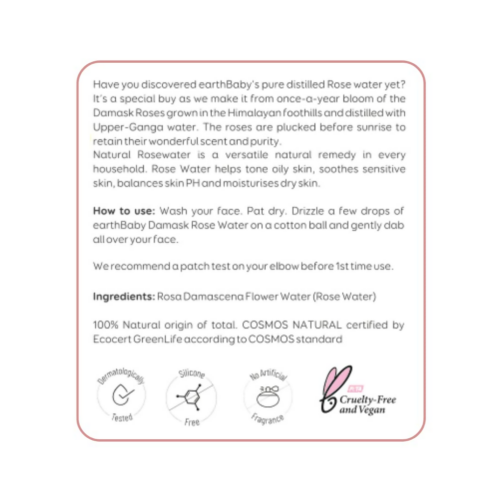 Earthbaby 100% Natural Origin Damask Rose Water Spray | Grocsy