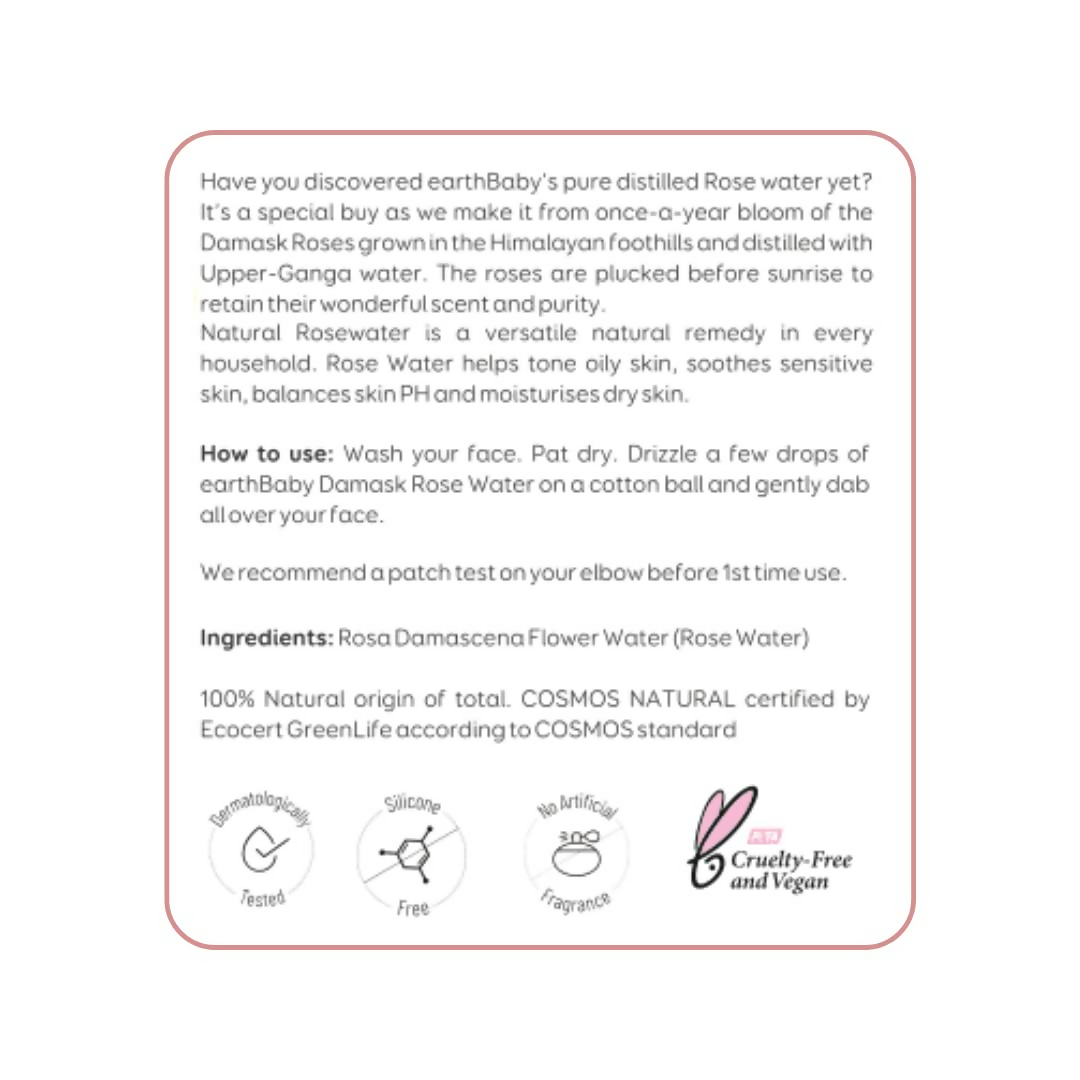 Earthbaby 100% Natural Origin Damask Rose Water Spray | Grocsy