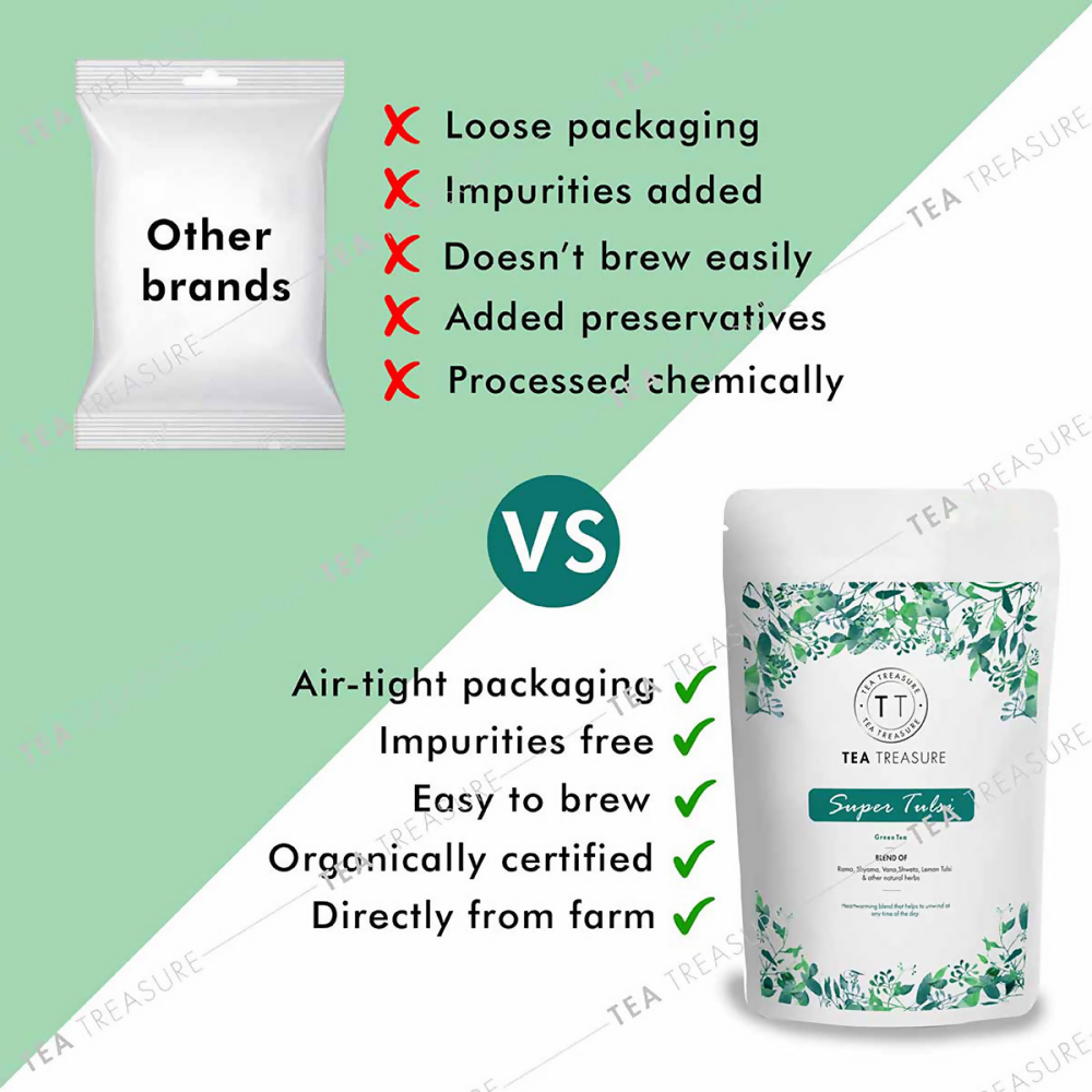 Tea Treasure Super Tulsi Green Tea - Loose Leaf | Grocsy