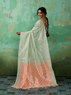 Shree Shyam Fashion Rama Green Linen Cotton Saree | Grocsy