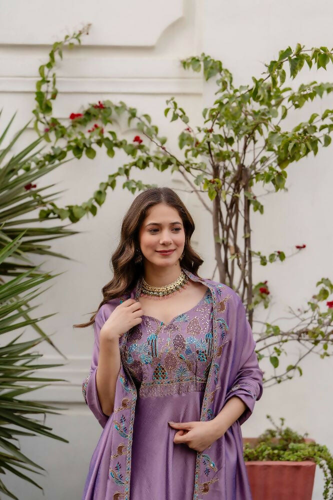 Teeya Creation Lavender Color Vichitra Silk Designer Party Wear long Gown | Grocsy