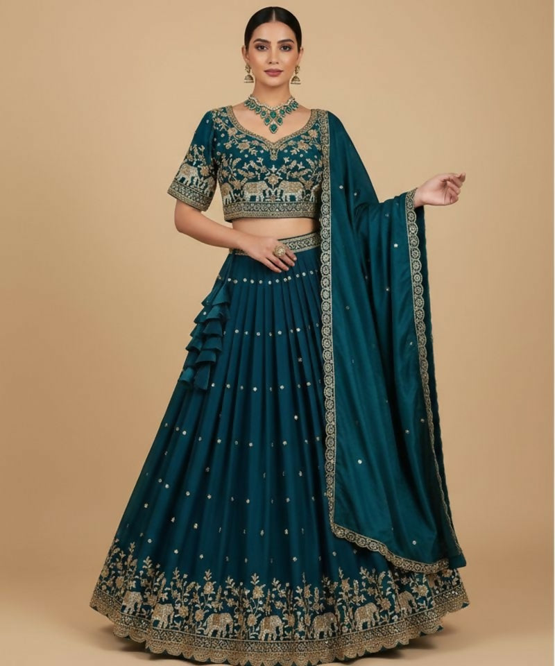 Lehenga Mart Tealblue Vichitra Silk Designer Bollywood Style Wedding Wear Lehenga Choli | Grocsy