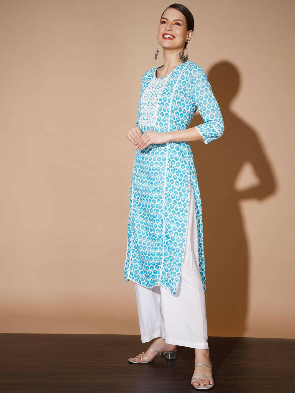Myshka Women Blue Printed Kurtas | Grocsy