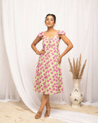 FIORRA Women's Pink Georgette Floral Printed Dress | Grocsy