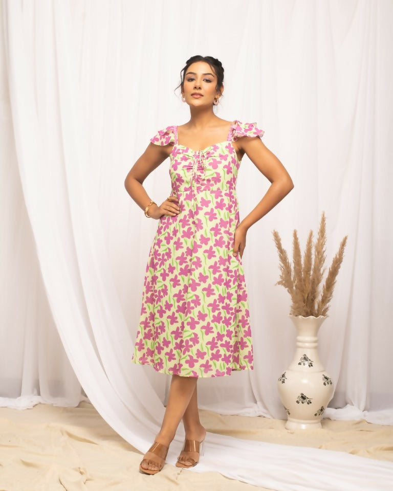 FIORRA Women's Pink Georgette Floral Printed Dress | Grocsy