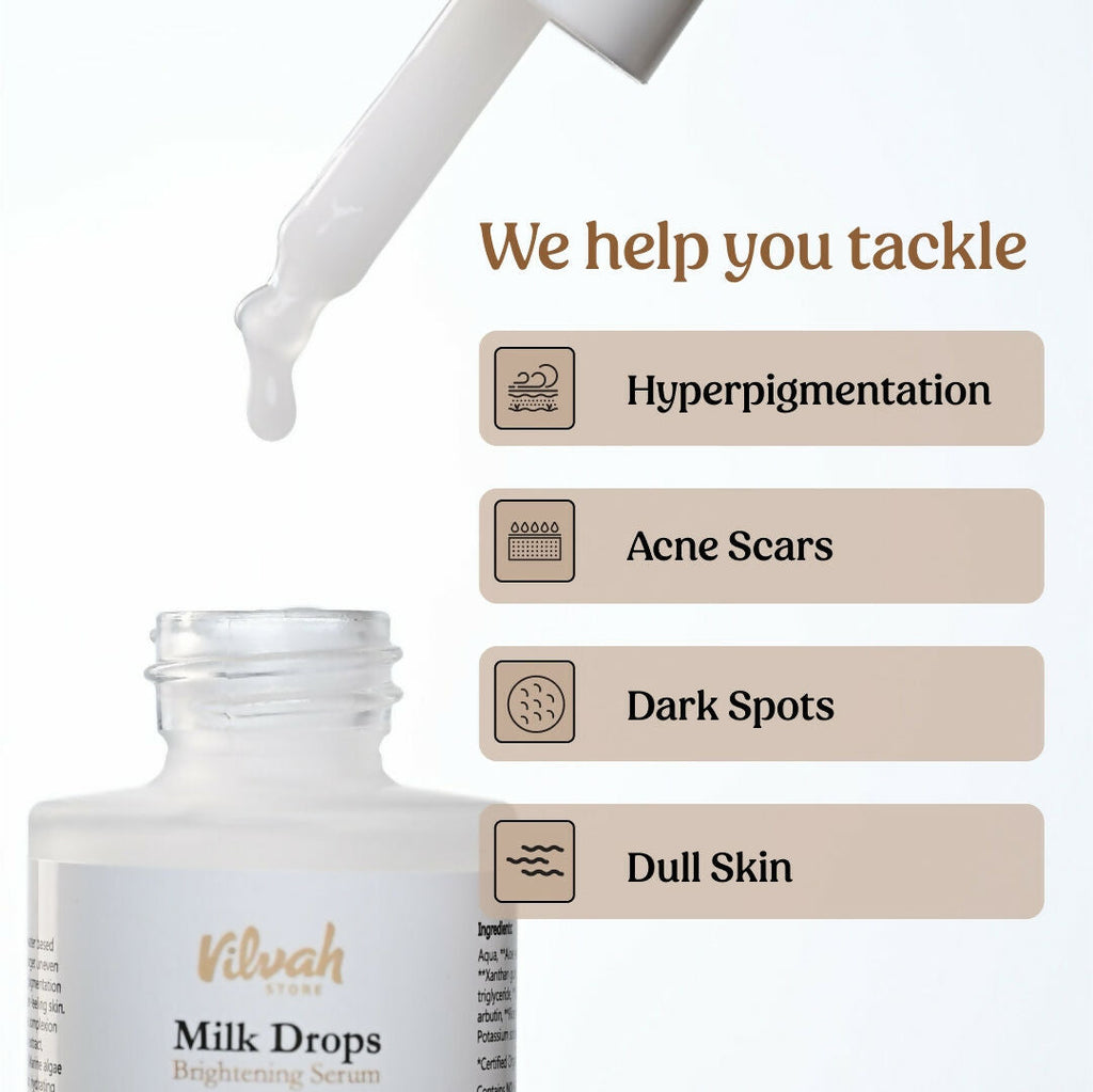 Vilvah Store Milk Drops Brightening Serum (Skin Brightening) | Grocsy
