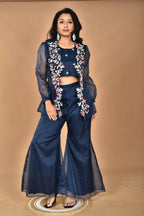 Morchari Women Hand Embroidery Crop Top-Blue | Grocsy