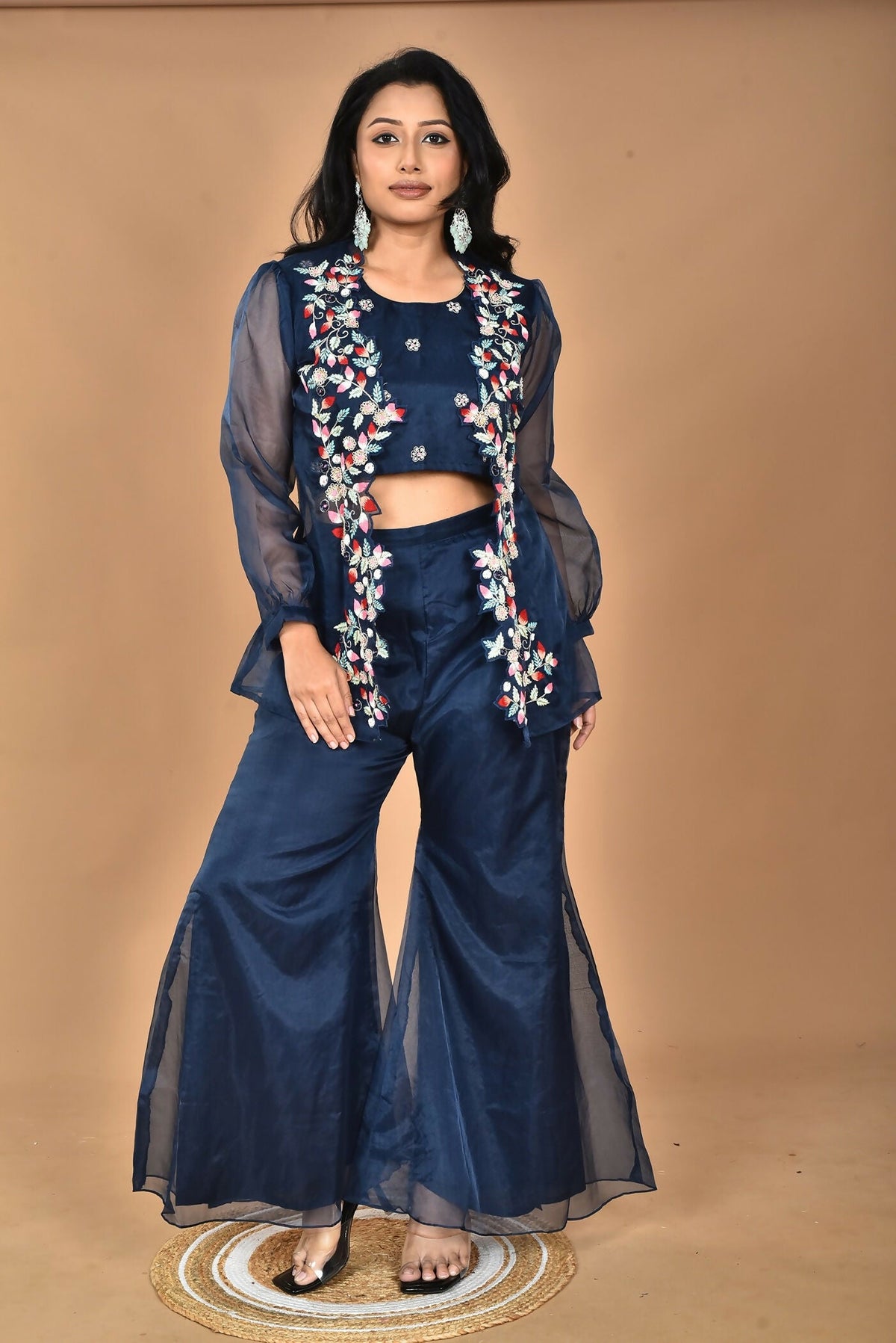 Morchari Women Hand Embroidery Crop Top-Blue | Grocsy