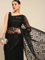 Black Woven Design Net Saree with Blouse Piece - Kalamkari | Grocsy