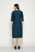 Maai Rayon Hand Printed Kurta Navy | Grocsy