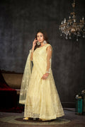 Jyoti Fashion Women's Cream Net Embroidered Anarkali Kurta Pant Set With Dupatta | Grocsy