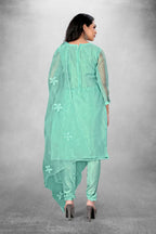 Sky Blue Heavy Organza Silk Embroidered Unstitched Dress Material - Amara | Grocsy
