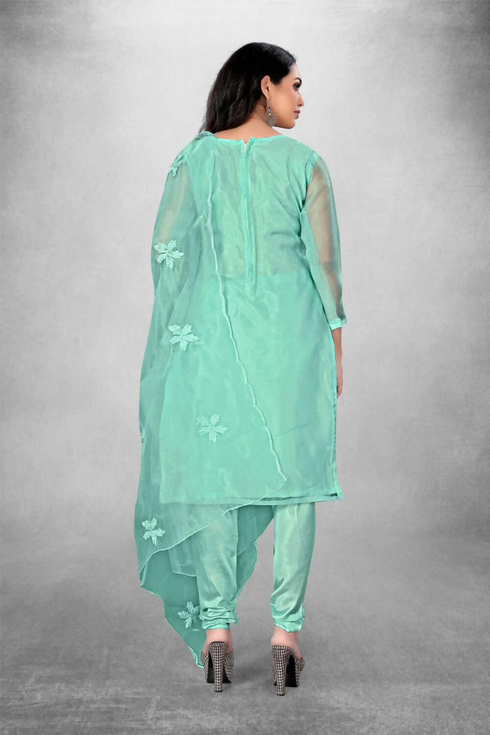 Sky Blue Heavy Organza Silk Embroidered Unstitched Dress Material - Amara | Grocsy