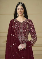 Maroon Embroidered Trendy Style Anarkali Suit - Emponline | Grocsy