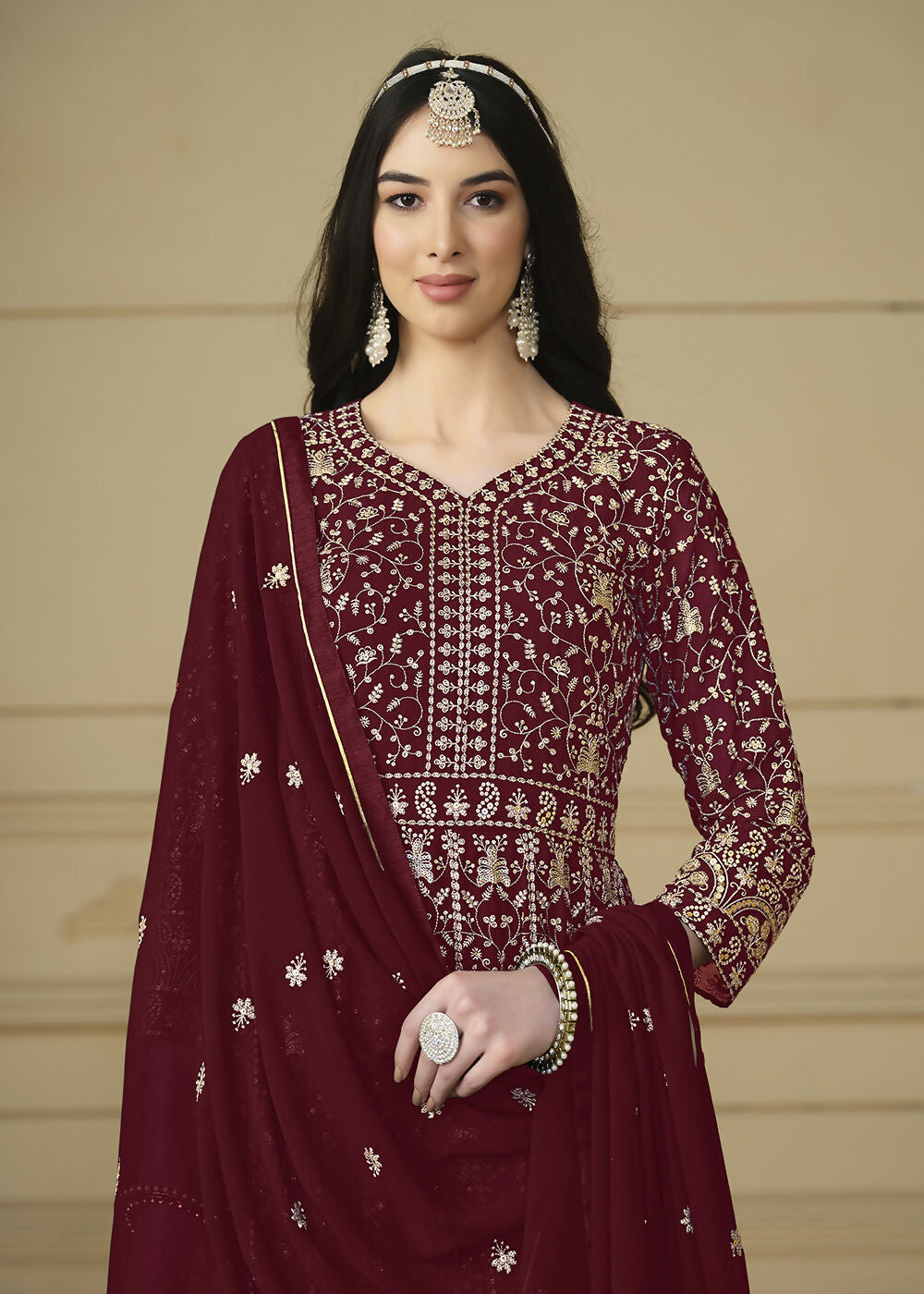 Maroon Embroidered Trendy Style Anarkali Suit - Emponline | Grocsy