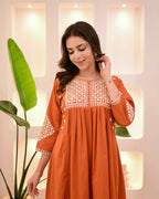 The52 Women's Beautiful Viscose Rayon Fabric Thread Work Flared Kurta Pant Set | Grocsy