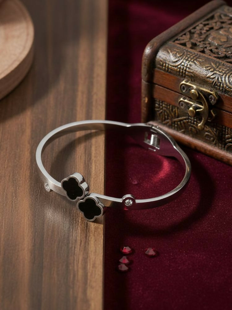NVR Women Silver Plated Black Cuff Bracelet | Grocsy