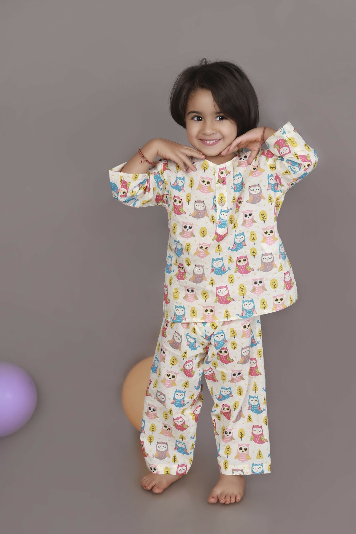 Breathables Wine Cotton Camel Print Night Suit For Kids | Grocsy