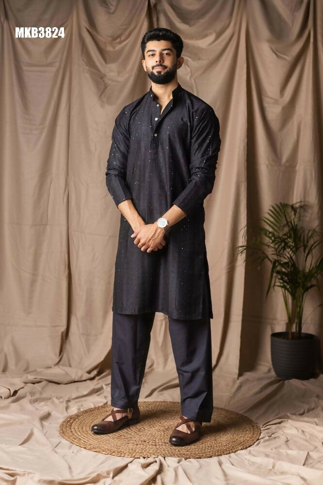 Black Rayon Thread Embroidery Work Kurta Set - Mahotsav | Grocsy