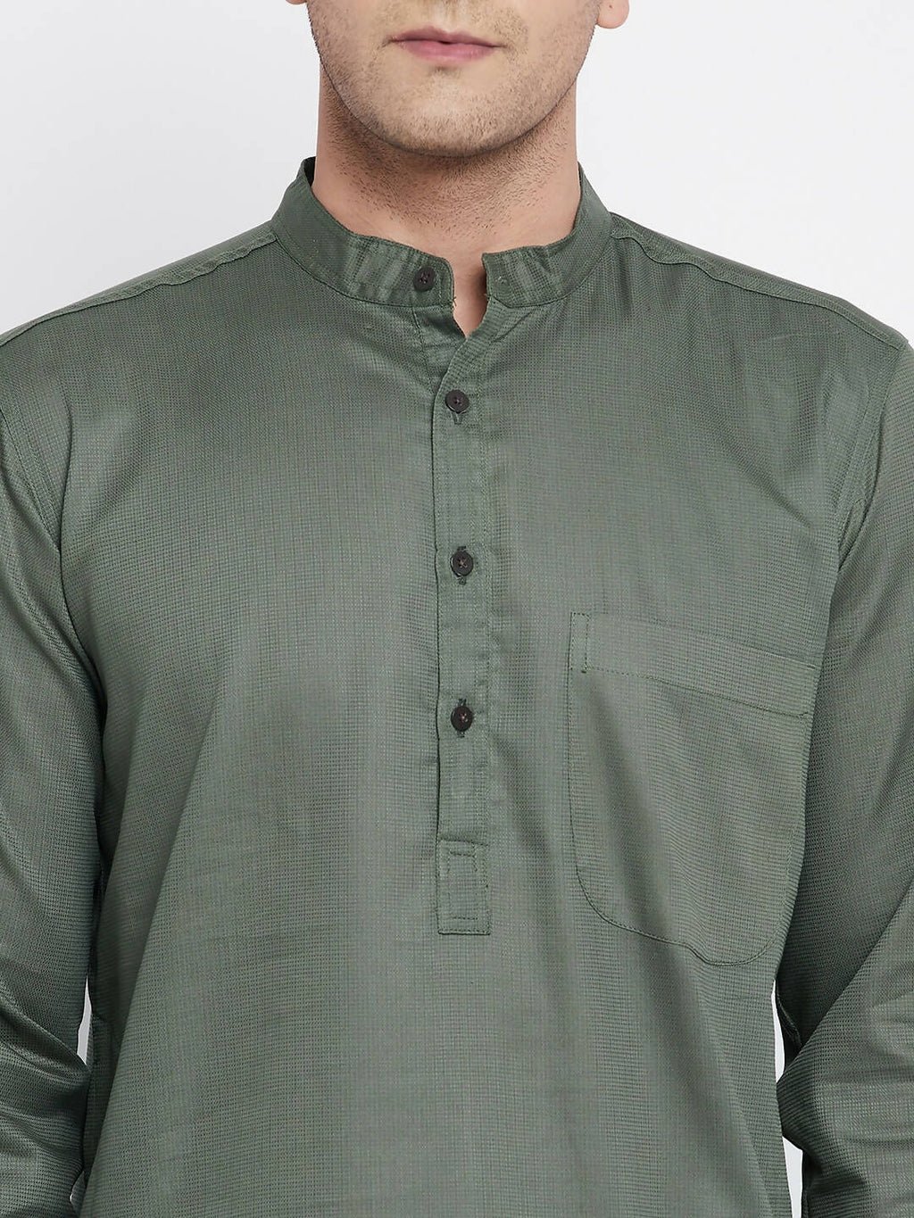 Even Apparels Green Color Linen Men's Kurta With Band Collar | Grocsy