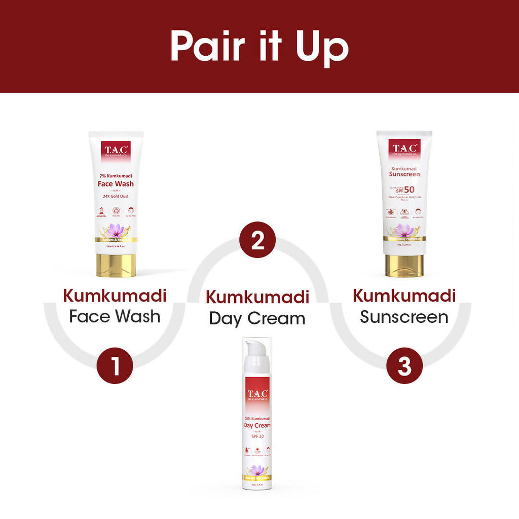 TAC - The Ayurveda Co. Kumkumadi Day Cream for Glowing Skin with SPF 20 | Grocsy