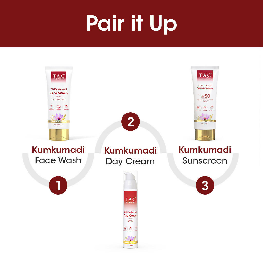 TAC - The Ayurveda Co. Kumkumadi Day Cream for Glowing Skin with SPF 20 | Grocsy
