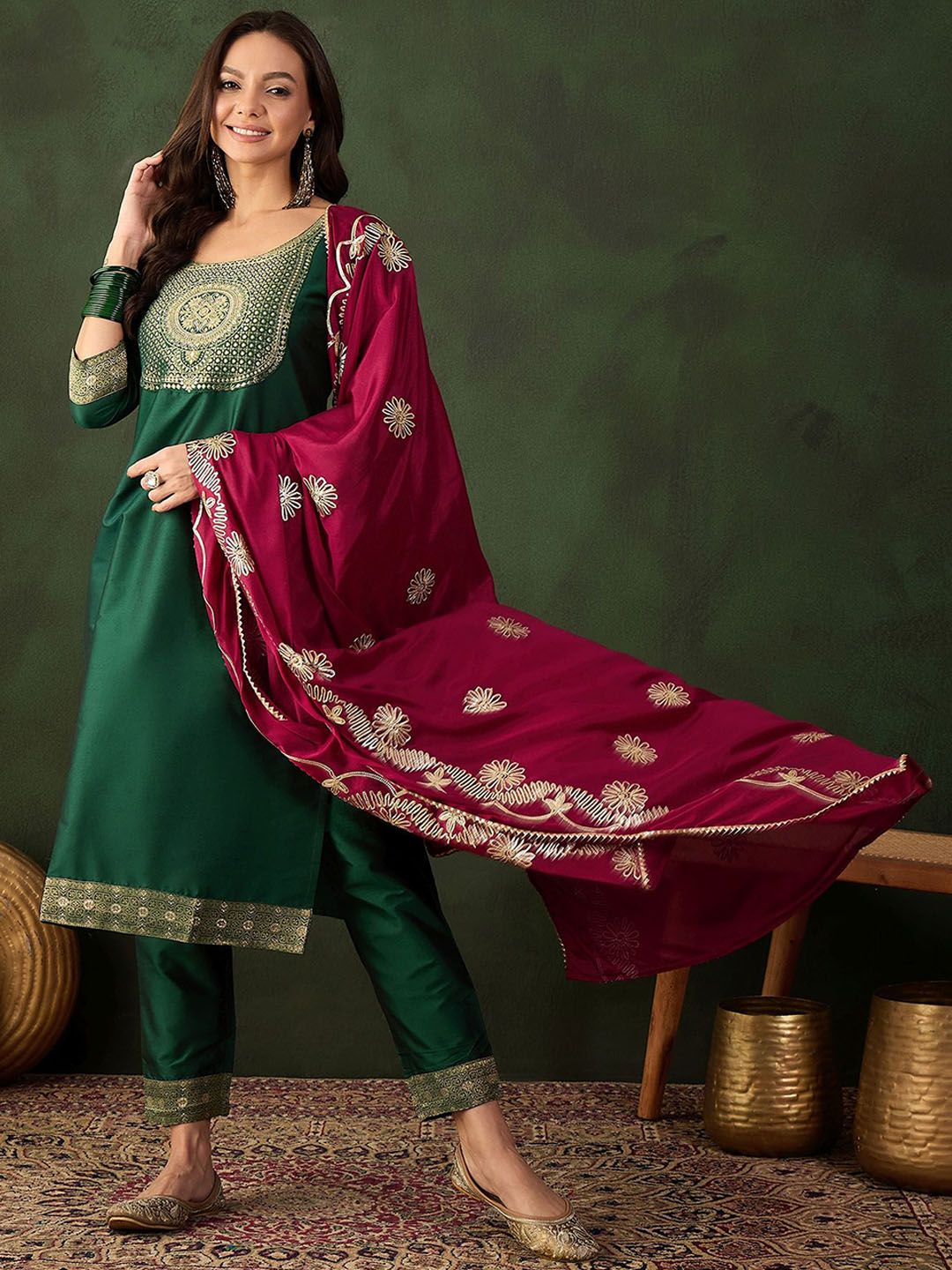 Sangria Woven Design Kurta & Trouser With Dupatta | Grocsy