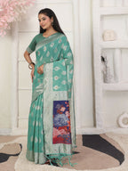 Shree Shyam Fashion Linen Cotton Rama Green Saree | Grocsy