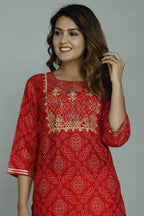 Alvano Printed Stylish A-line Kurti with Sharara set for Women and Girls Rayon (Orange) | Grocsy