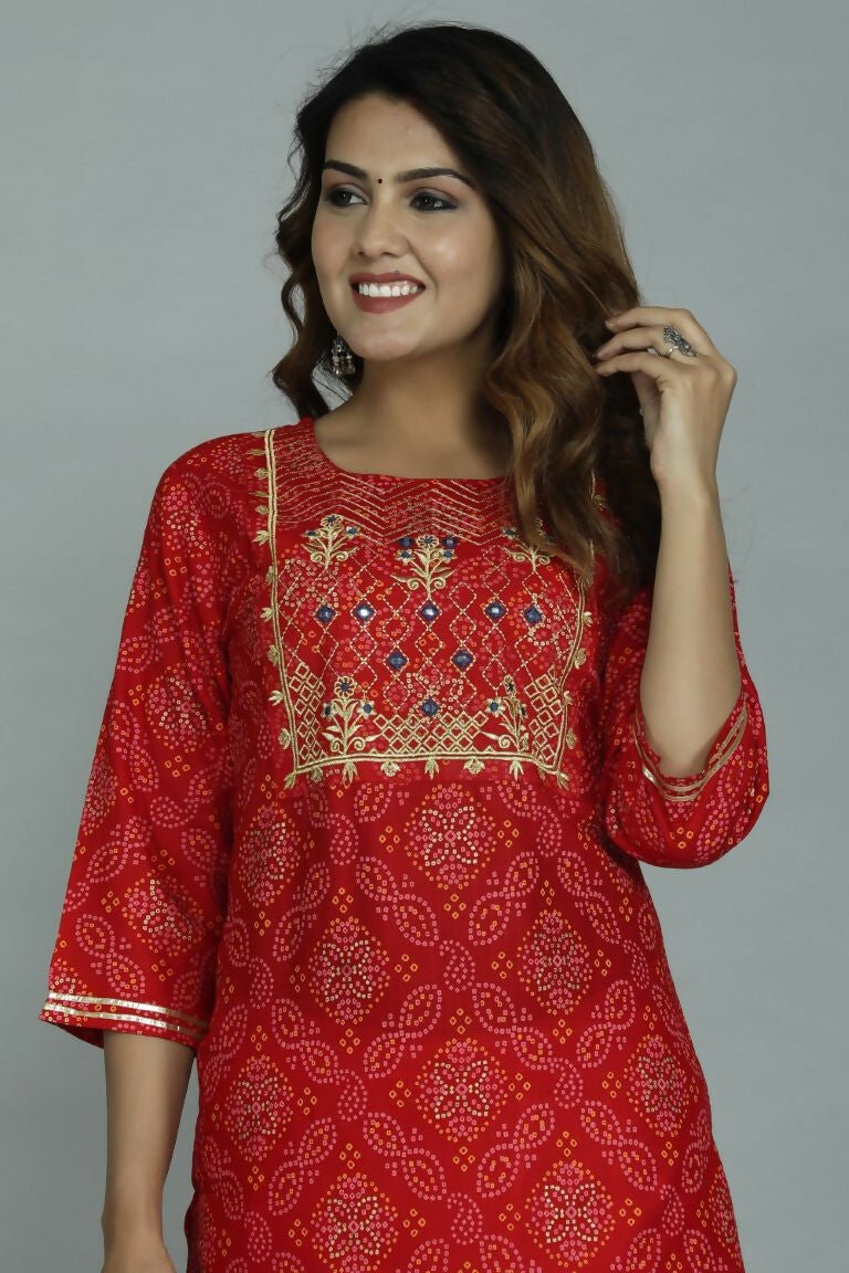 Alvano Printed Stylish A-line Kurti with Sharara set for Women and Girls Rayon (Orange) | Grocsy