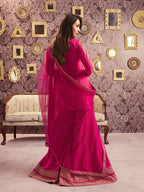 The52 Women's Beautiful Embroidery Work Chanderi Silk Fabric Straight Kurta Palazzo and Dupatta Set-Rani | Grocsy