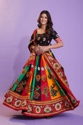 Multi Color Pure Cotton Hand Block Print Navratri Lehenga Choli with Dupatta - Raas | Grocsy