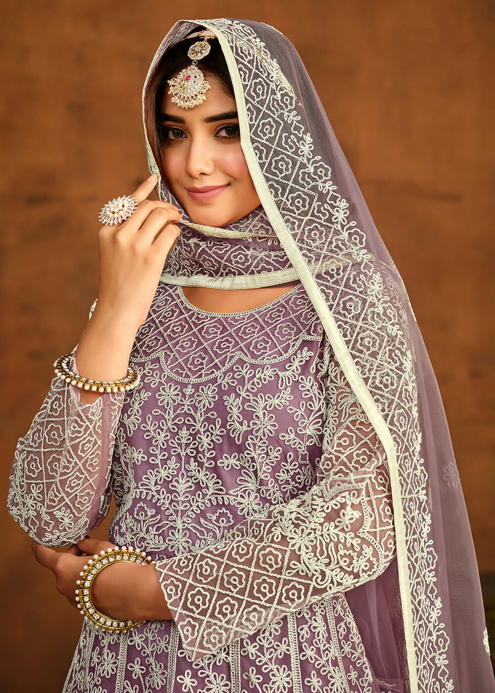 Purple All Over Embroidered Net Wedding Anarkali Suit - Emponline | Grocsy