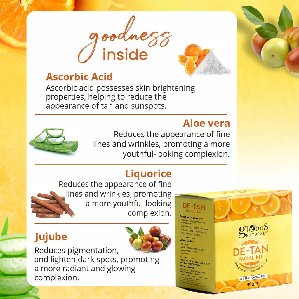 Globus Naturals De-Tan 6 Step Facial Kit | Grocsy