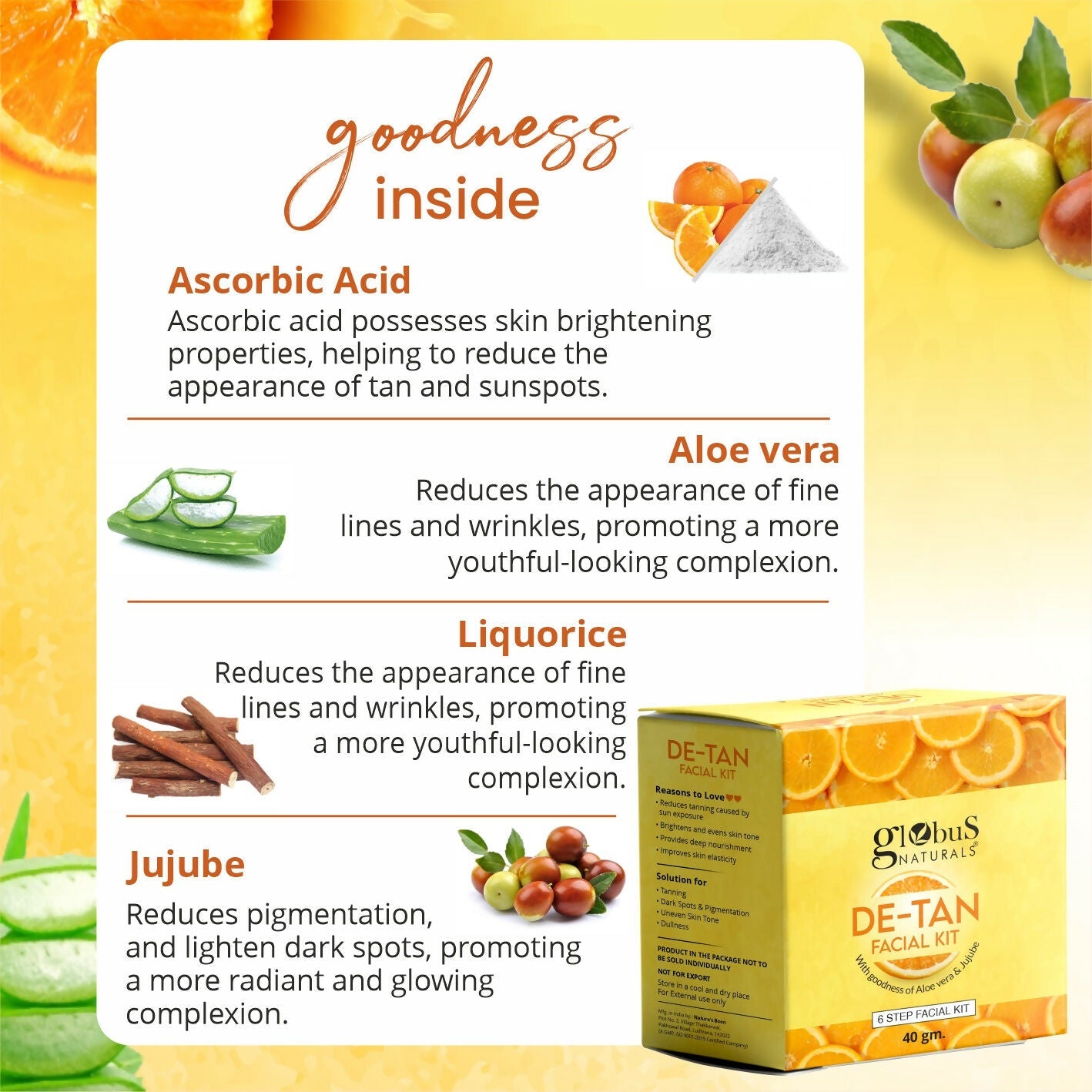 Globus Naturals De-Tan 6 Step Facial Kit | Grocsy