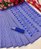 DEIANA'S Beautiful Designer Golden zari Soft Lichi Silk Saree - Blue | Grocsy