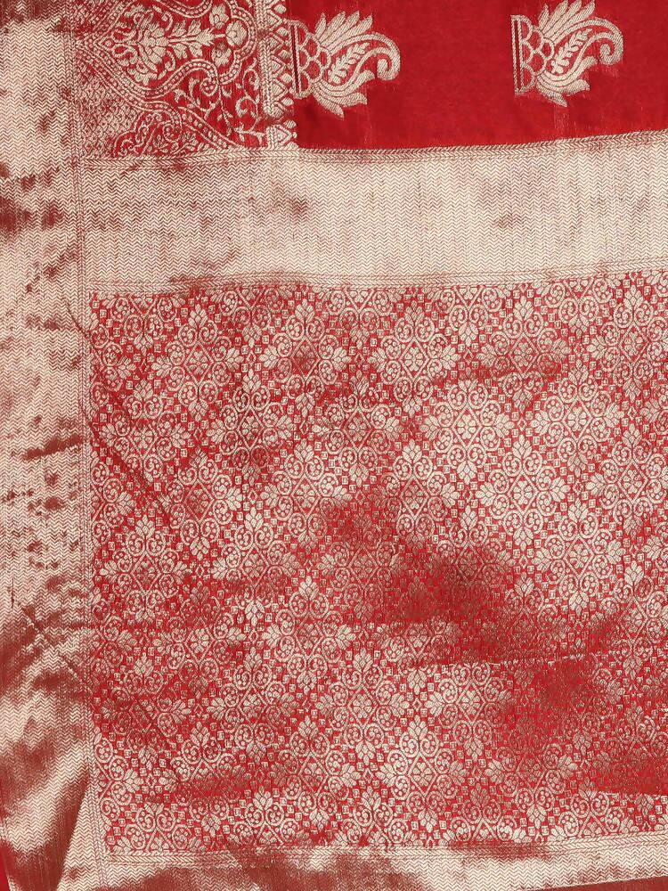 Kalamandir Zari Paisleys Red Silk Blend Saree | Grocsy