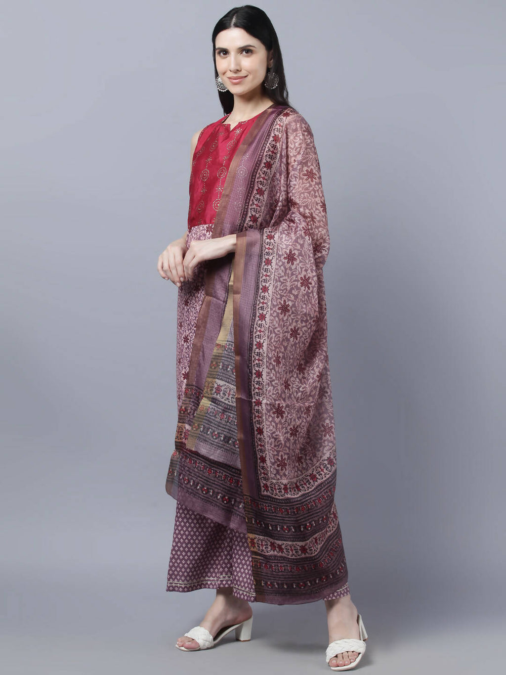 Myshka Women Multicoloured Embroidered Panelled Kurti with Palazzos With Dupatta | Grocsy