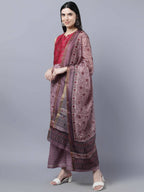 Myshka Women Multicoloured Embroidered Panelled Kurti with Palazzos With Dupatta | Grocsy